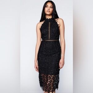 53.  Bardot Sequin Leaf Lace Dress